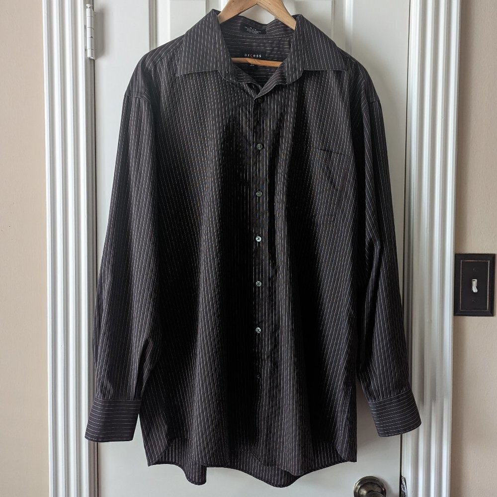 Axcess Size 17/34-35 Brown and White Striped 100% Cotton Men’s Button Down Shirt